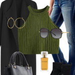 Bold Fall Look with Olive Green and Sleek Black Layers