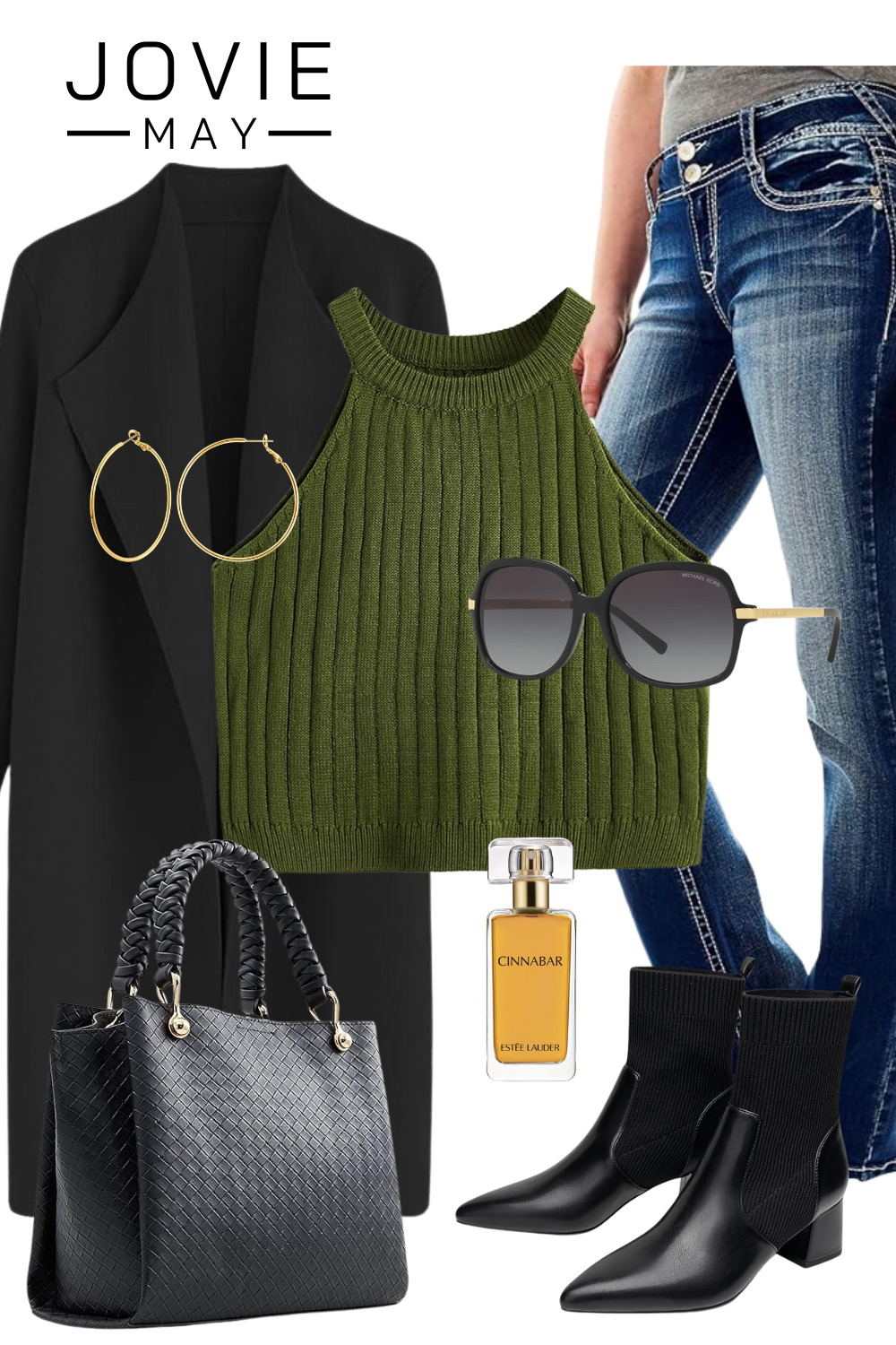 Bold Fall Look with Olive Green and Sleek Black Layers