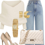 Casual Chic: Cream and Gold Monochrome with a Casual Twist